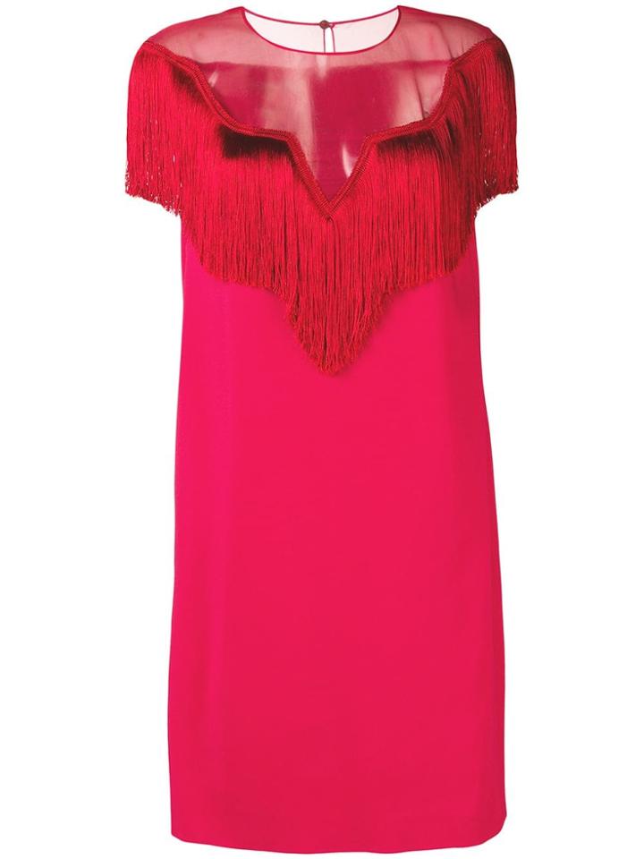 Alberta Ferretti Fringed Shift Dress - Red