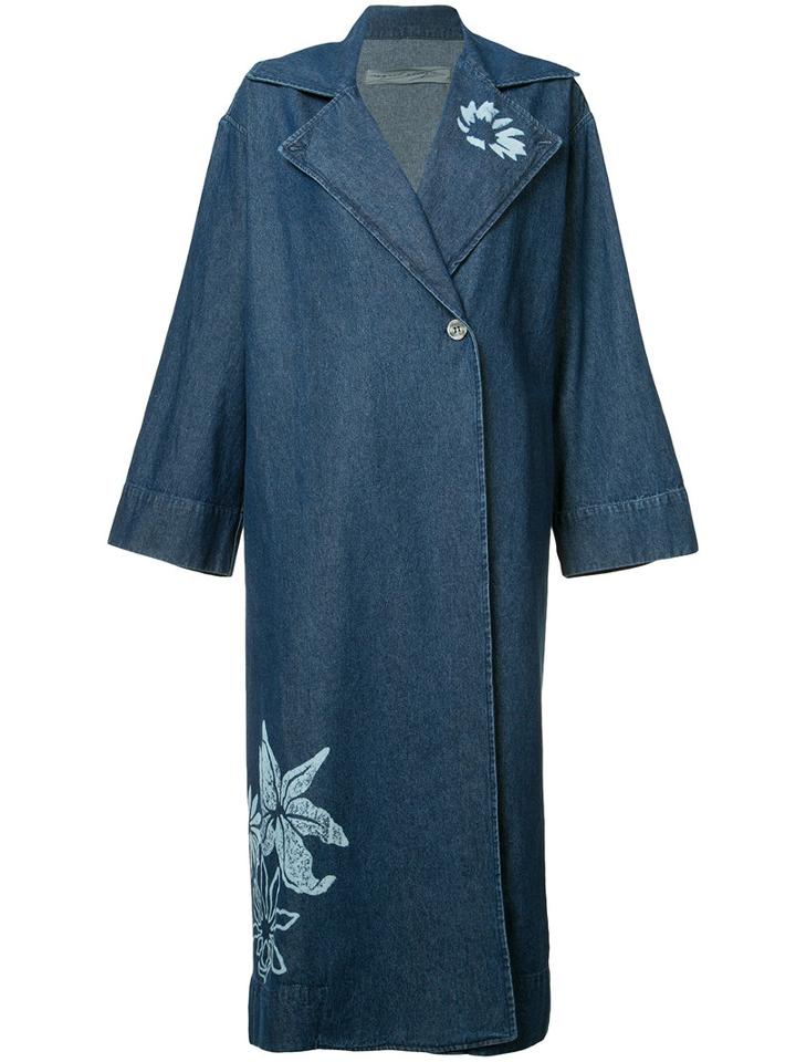 Raquel Allegra Floral Print Denim Trench Coat, Women's, Size: 0, Blue, Cotton