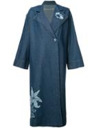 Raquel Allegra Floral Print Denim Trench Coat, Women's, Size: 0, Blue, Cotton
