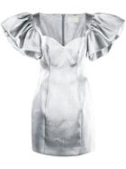 Sara Battaglia Metallic Puff-shoulder Dress - Silver