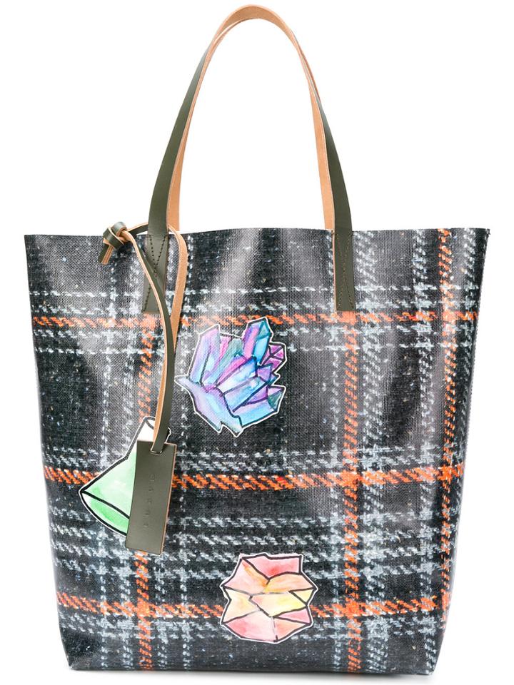 Marni Plaid Print Shopper Tote - Grey
