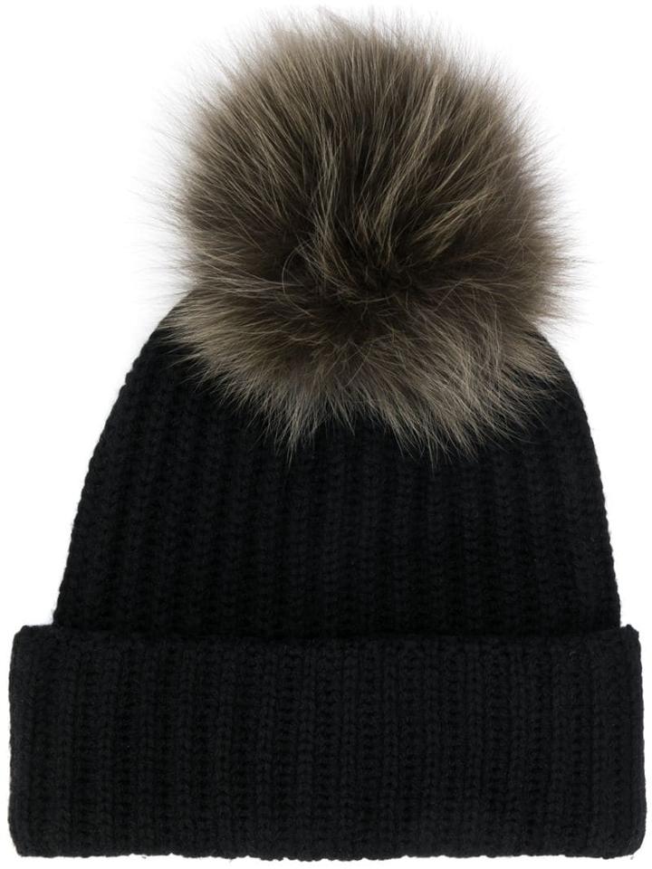 Yves Salomon Fur Puff Beanie - Black