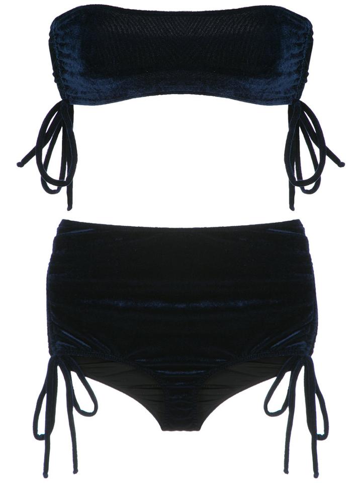 Adriana Degreas - Velvet Hot Pants Bikini Set - Women - Polyester/spandex/elastane - G, Blue, Polyester/spandex/elastane