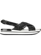 Hogan Glitter Crisscross Strap Sandals