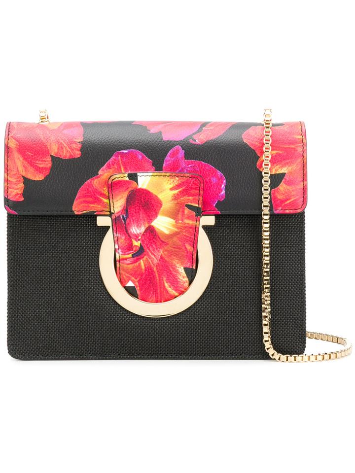 Salvatore Ferragamo Floral Flap Shoulder Bag - Black