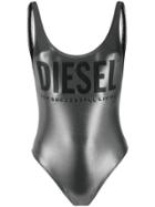 Diesel Metallic Finish Logo Detail Swimsuit - Silver