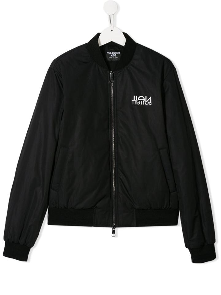 Neil Barrett Kids Teen Logo Print Bomber Jacket - Black