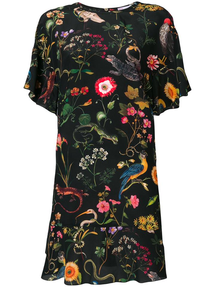 Red Valentino Patterned Ruffle Trim Dress - Black