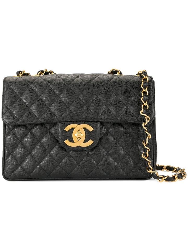 Chanel Vintage Quilted Cc Logos Jumbo Xl Chain Shoulder Bag - Black