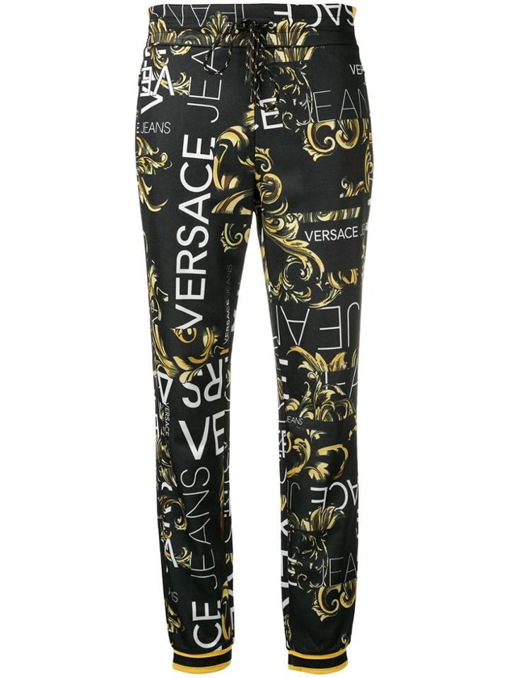 Versace Jeans Logo Print Slim Fit Track Pants - Black