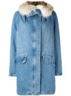 Army Yves Salomon Oversized Denim Parka, Women's, Size: 34, Blue, Polyester/cotton/rabbit Fur/coyote Fur