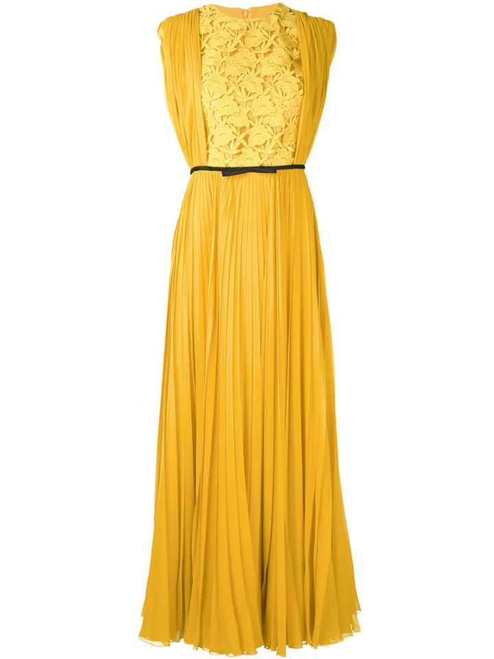 Giambattista Valli - Pleated Dress - Women - Silk/cotton/polyamide/polyester - 44, Yellow/orange, Silk/cotton/polyamide/polyester