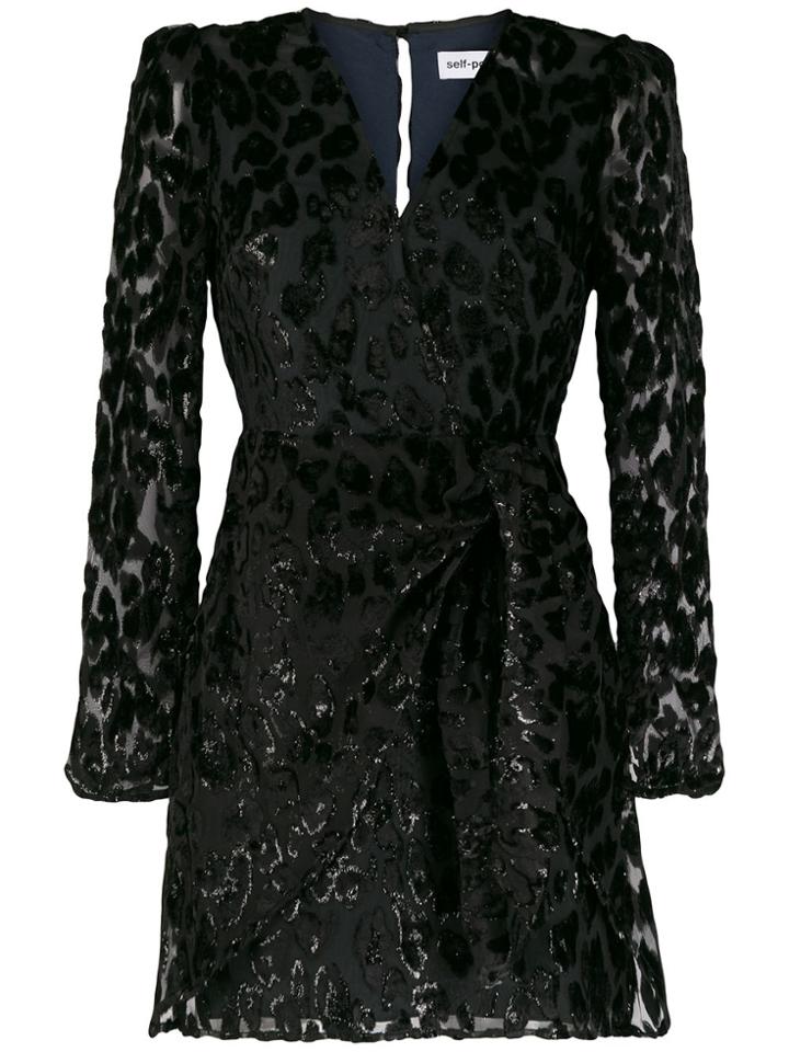 Self-portrait Velvet-flocked Mini Dress - Black