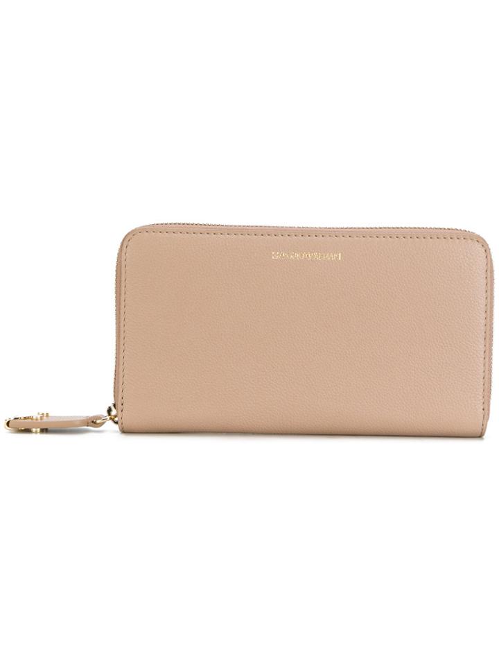 Emporio Armani Logo Stamped Zip Wallet - Nude & Neutrals
