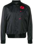 Saint Laurent Rose Embroidered Bomber Jacket - Black