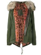 Mr & Mrs Italy Short Orange & Pink Fur Lined Parka - Green