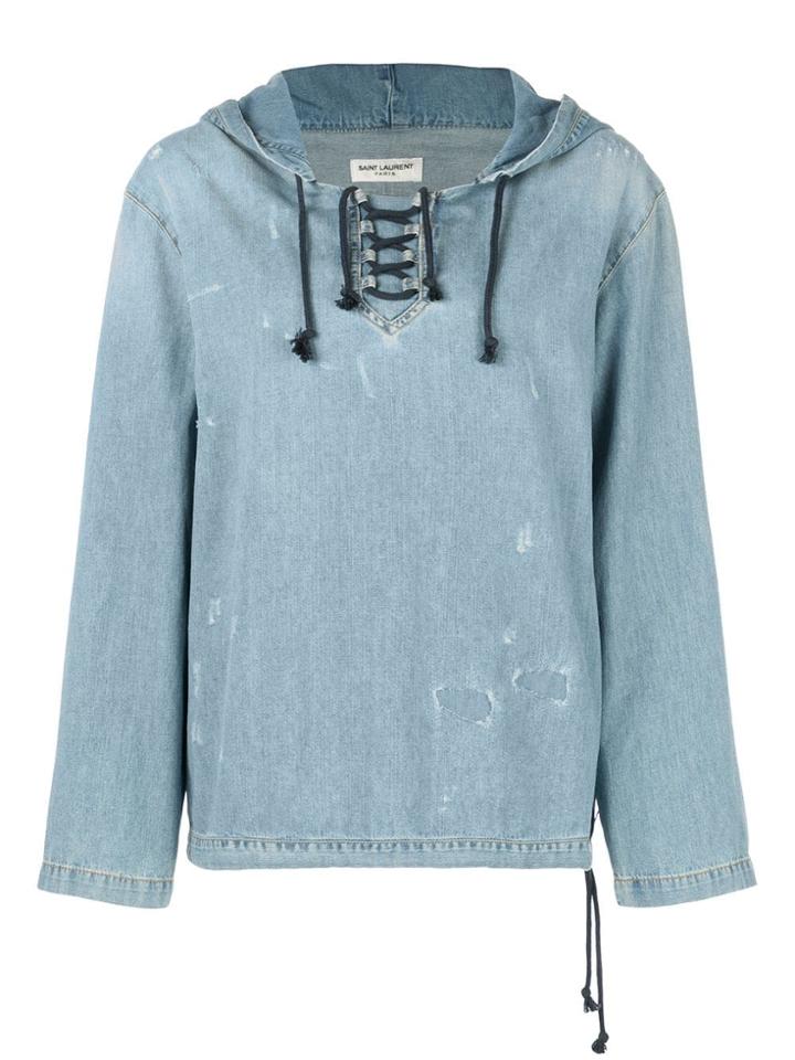 Saint Laurent Hooded Denim Shirt - Blue