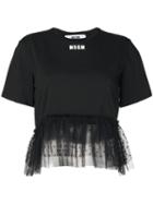 Msgm - Tulle Hem T-shirt - Women - Cotton - M, Black, Cotton