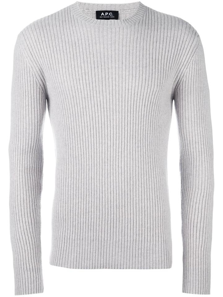 A.p.c. Crew Neck Ribbed Pullover, Men's, Size: Medium, Grey, Nylon/wool
