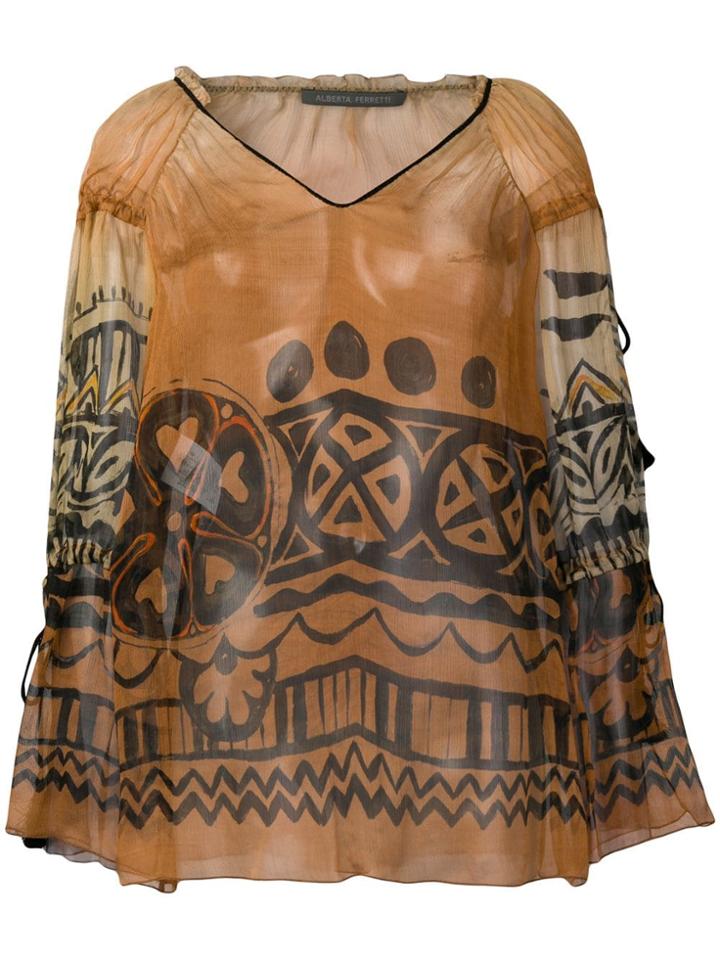 Alberta Ferretti Sheer Patterned Blouse - Neutrals