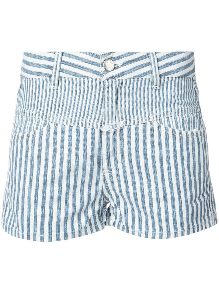 Closed - Panelled Striped Shorts - Women - Cotton/linen/flax - 28, White, Cotton/linen/flax