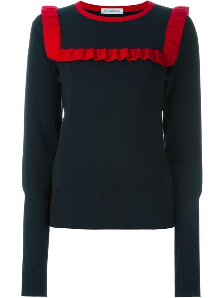 J.w. Anderson Long Cuffed Sleeve Contrast Crew Neck Frilled Sweatshirt