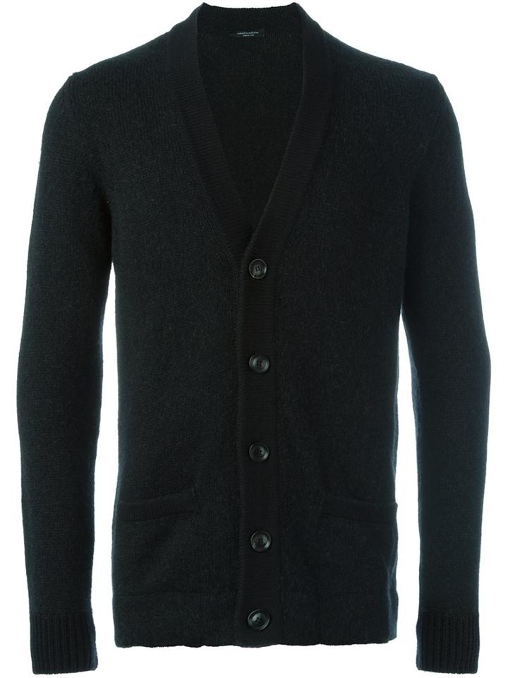 Roberto Collina Classic Cardigan, Men's, Size: 50, Black, Nylon/alpaca/merino
