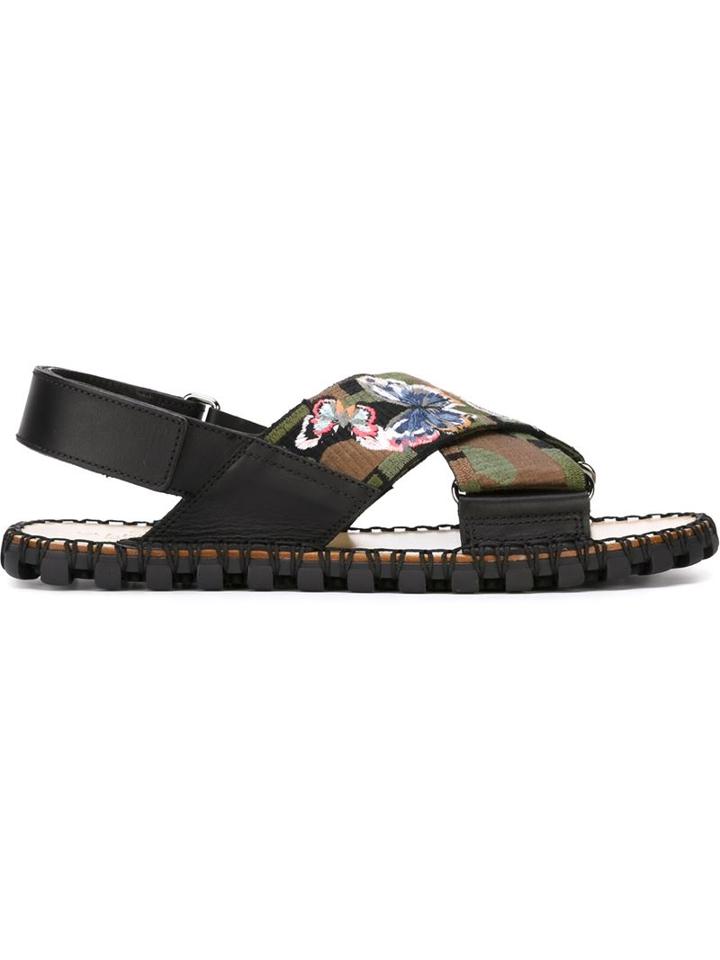 Valentino Butterfly Appliqué Camouflage Sandals