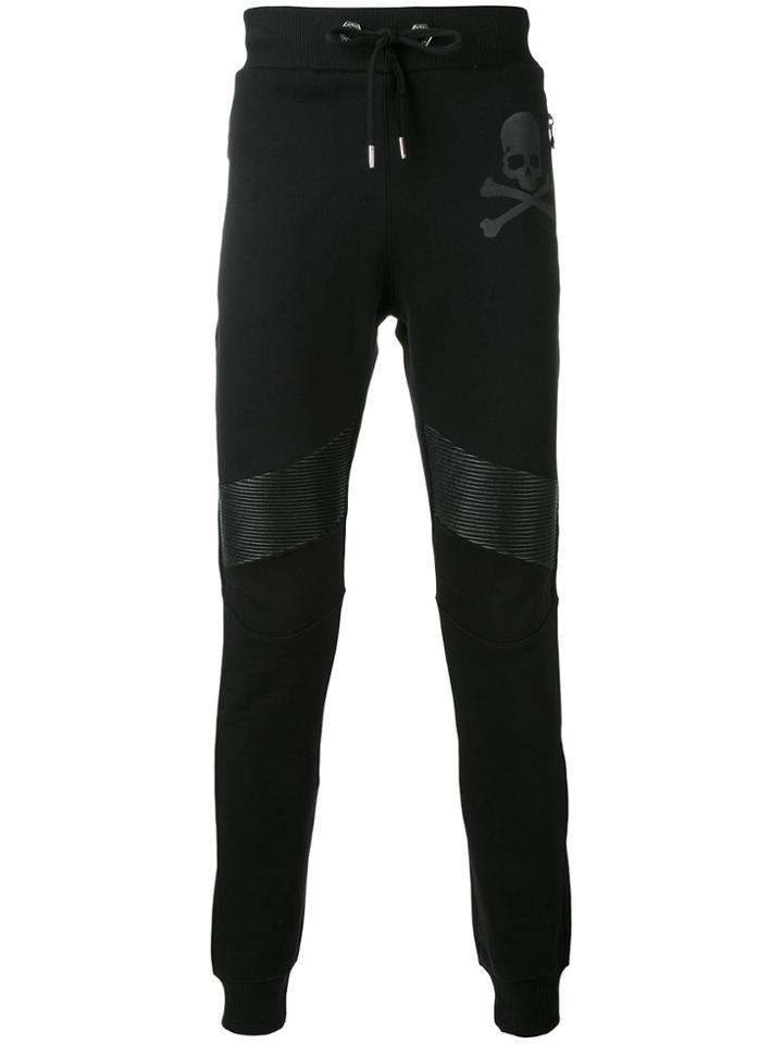 Philipp Plein Leather Biker Patch Track Pants - Black