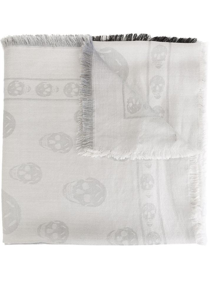 Alexander Mcqueen 'skull' Scarf, Women's, Grey, Silk/wool