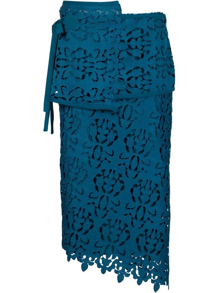 No21 Floral Macramé Layer Skirt, Women's, Size: 40, Blue, Silk/polyester/acetate