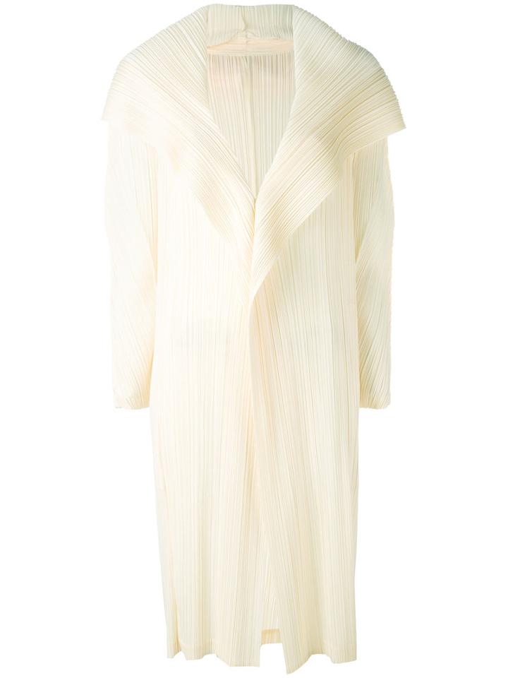 Pleats Please By Issey Miyake - Shawl Lapel Pleated Coat - Women - Polyester - V, Nude/neutrals, Polyester
