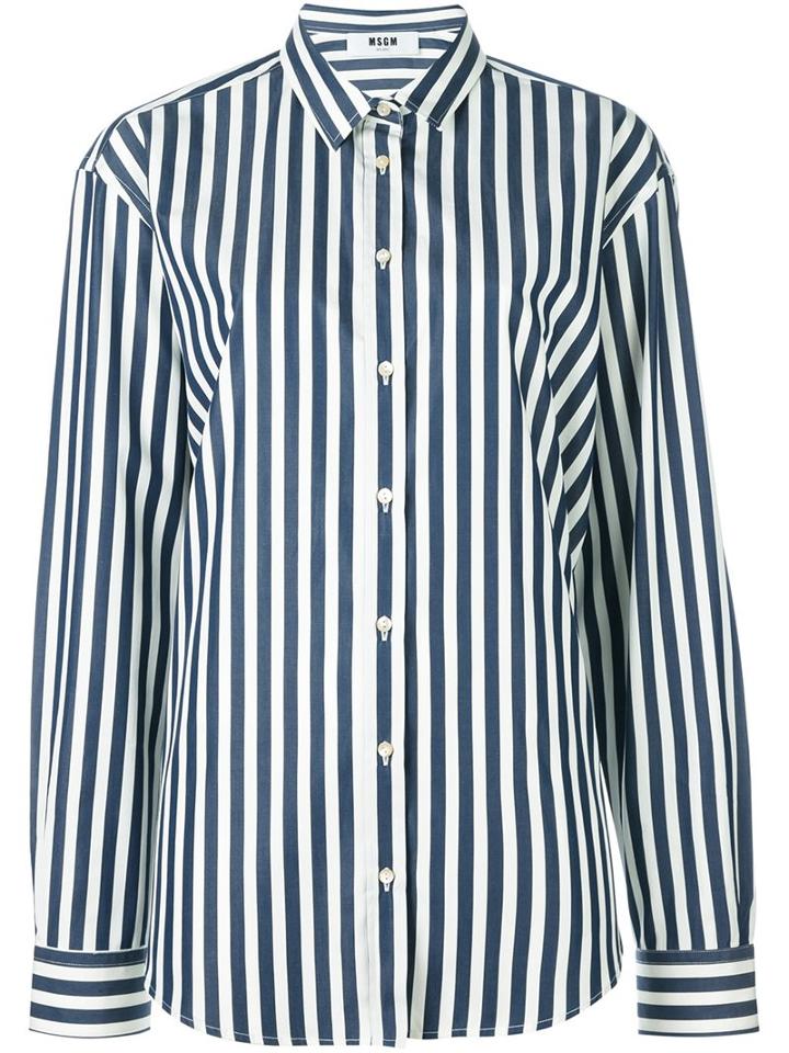 Msgm Awning-stripe Shirt, Women's, Size: 42, Blue, Cotton
