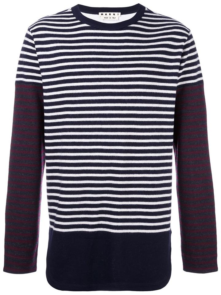 Marni - Patchwork Stripe Jumper - Men - Virgin Wool - 46, Blue, Virgin Wool