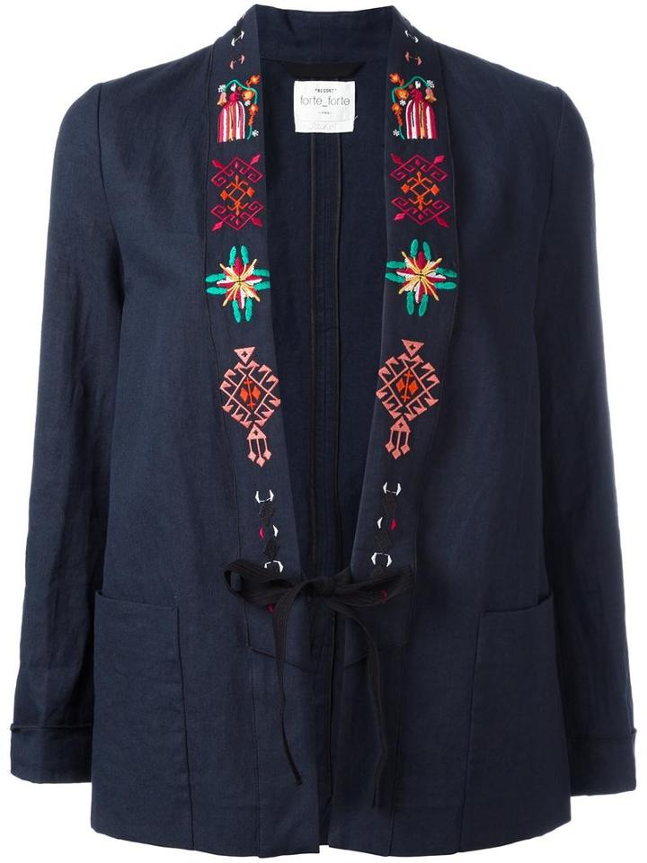 Forte Forte Embroidered Blazer, Women's, Size: I, Blue, Cotton/linen/flax