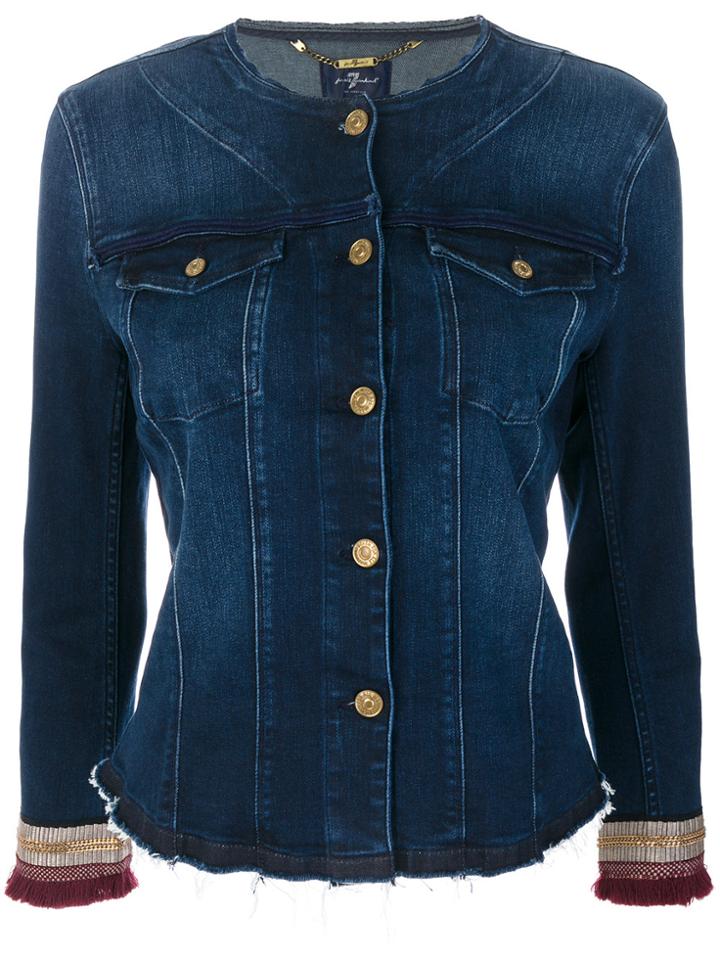 7 For All Mankind Frayed Hem And Tassel Sleeve Detailed Jacket - Blue
