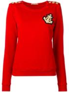 Pierre Balmain Buttoned Shoulders Sweatshirt, Women's, Size: 36, Red, Cotton