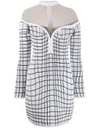 Balmain Checked Knit Mini Dress - White