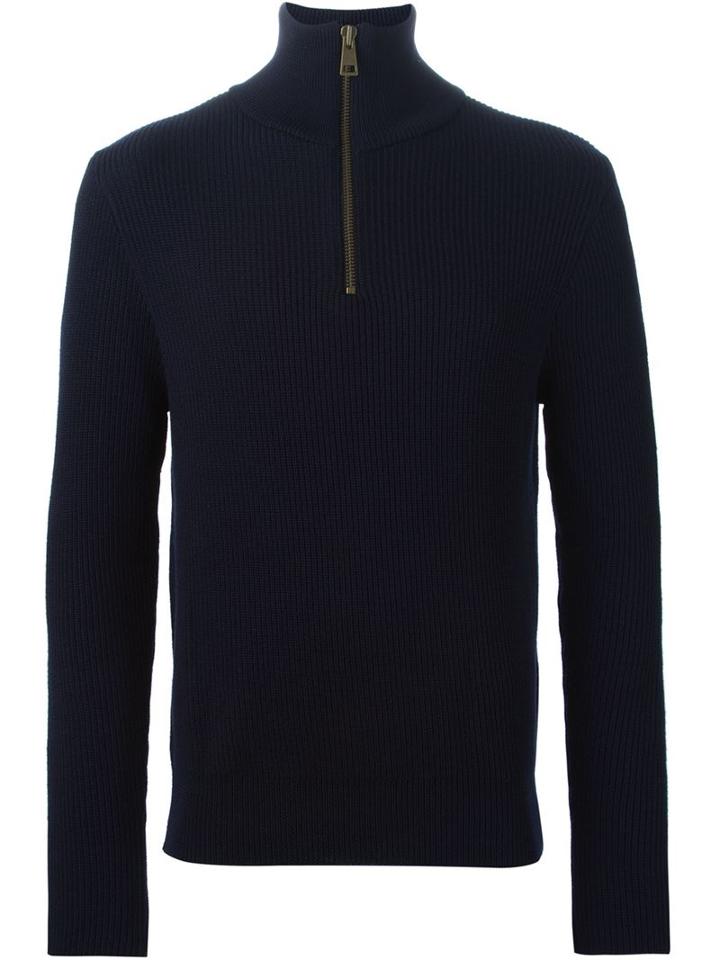 Ami Alexandre Mattiussi Zipped Sweater, Men's, Size: Medium, Blue, Merino