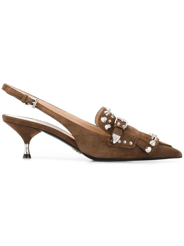 Prada Studded Pointed Pumps - Brown