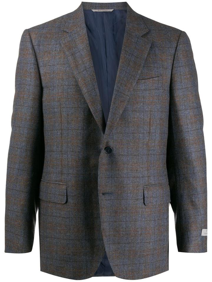 Canali Check Pattern Single Breasted Blazer - Blue
