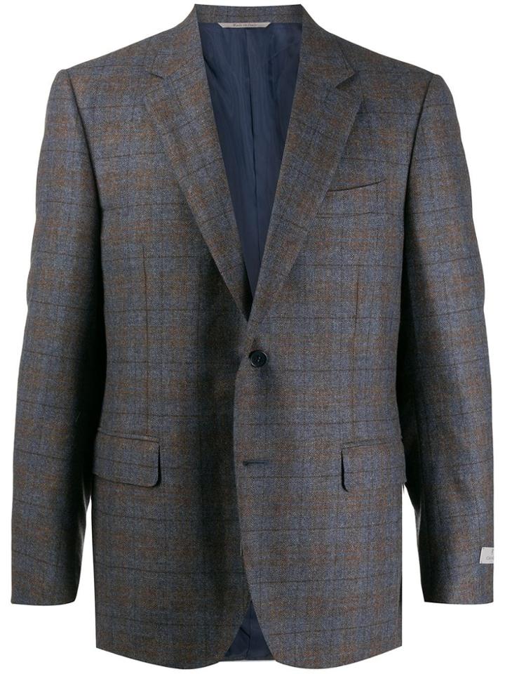 Canali Check Pattern Single Breasted Blazer - Blue