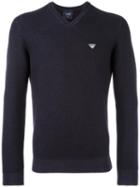 Armani Jeans V-neck Jumper, Men's, Size: Xl, Blue, Wool