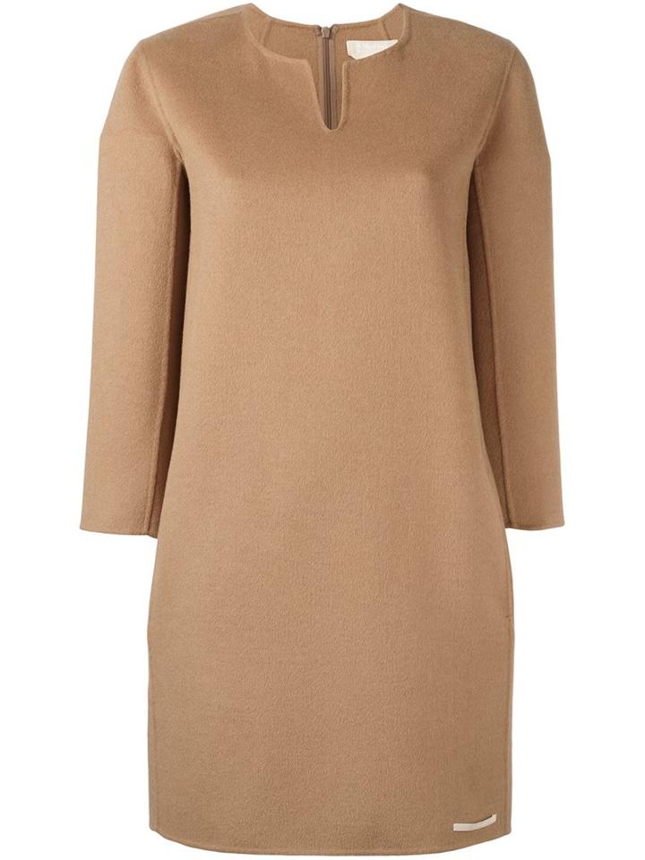 's Max Mara Three-quarters Sleeve Shift Dress, Women's, Size: 38, Brown, Angora/virgin Wool