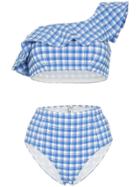 Ganni Check Print Bikini - Blue