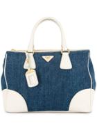 Prada Vintage Logo Denim Tote - Blue