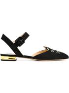 Charlotte Olympia Mid-century Kitty Ballerinas, Women's, Size: 38, Black, Linen/flax/leather/rubber