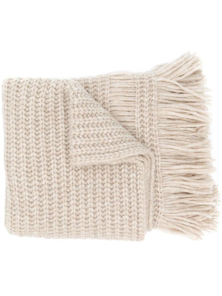 Luisa Cerano Fringed Knit Scarf - Nude & Neutrals