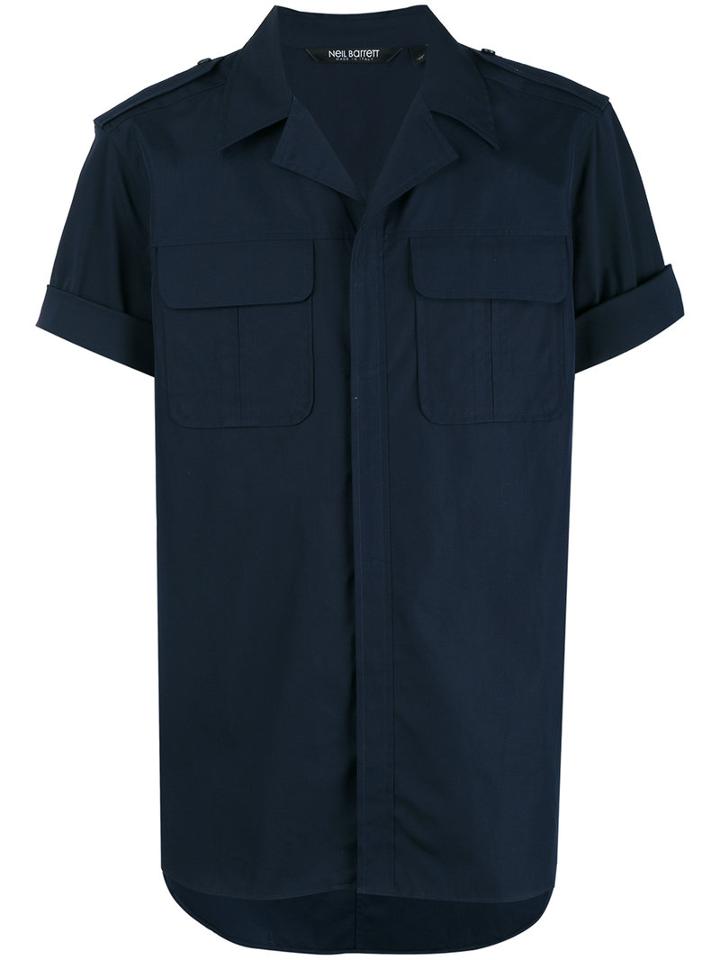 Neil Barrett Utility Shirt, Men's, Size: 39, Blue, Cotton/polyamide/spandex/elastane