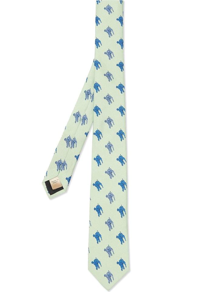 Burberry Slim Cut Equestrian Knight Print Silk Tie - Green